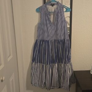 J. Crew Blue and White Tiered Poplin Sundress
